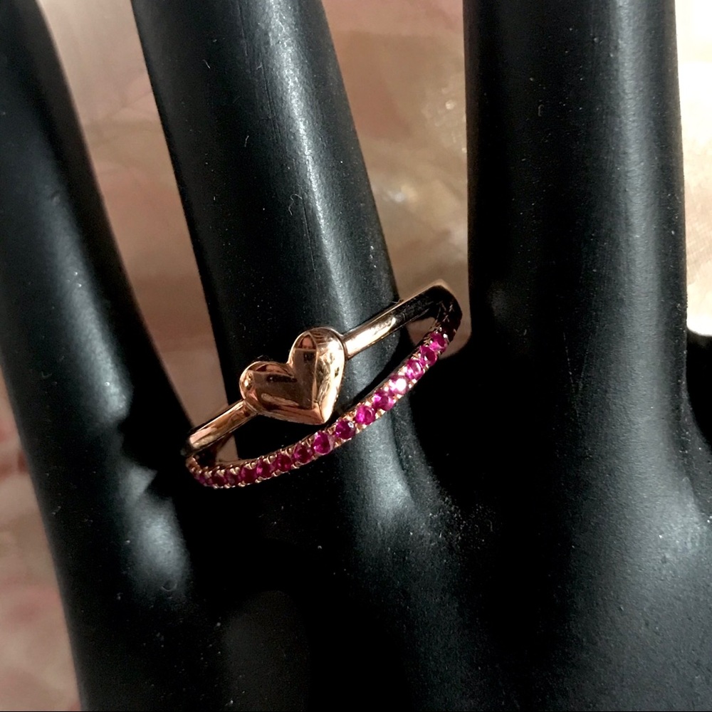 14K ROSE GOLD AND RUBY SPLIT SHANK RING (7.25) - Picture 3 of 14